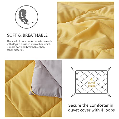 Edredón amarillo King reversible de 3 piezas para cama con dos fundas de almohada NexHome 6