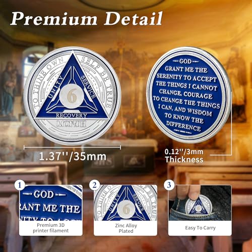 Image of Recovery Triangle 6 Month Sobriety Coin - Silver Roman Numeral NA AA Coins - 1-40 Prime NA /HA /AA Chips and Medallions - Narcotics Alcoholics Anonymous Sober Gifts for Men Women