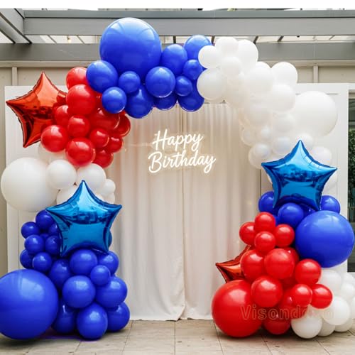 Visondeco Red White Blue Balloon Arch Kit with 24 inch Star Foil Balloons
