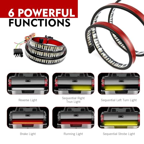Image of Tailgate Light Bar, 12V 60-inch Led Tailgate Light Bar Strip, Triple Row High Brightness Lights Strips with Red Brake /White Reverse /Sequential AmberTurn Signals, for Pickup Trailer SUV RV Van