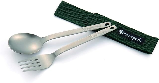 Snow Peak Fork and Spoon Set, SCT-002, Japanese Titanium, Ultralight, Compact for Camping, Backpacking, Daily Use, Made in Japan, Lifetime Product Guarantee, Silver, One Size