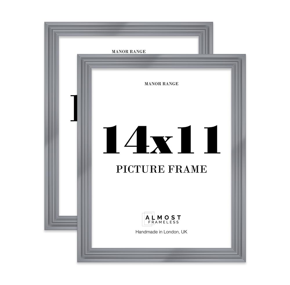 14x11 Picture Frame, Display 14x11 Pictures (27.9 x 35.6cm) - Scandi Grey Elegant 42mm Edge Decorative Wall Display Frame - 2 Pack