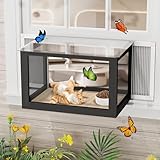 MAGIC UNION Window Catio for Indoor Cats, Cat Catio Outdoor Enclosure Window Box Perch w/Side Mosquito-Proof Wire Fits Double Hung Frames 25.4" to 43.3" Wide, Sunbathing Napping Overlooking (Black)