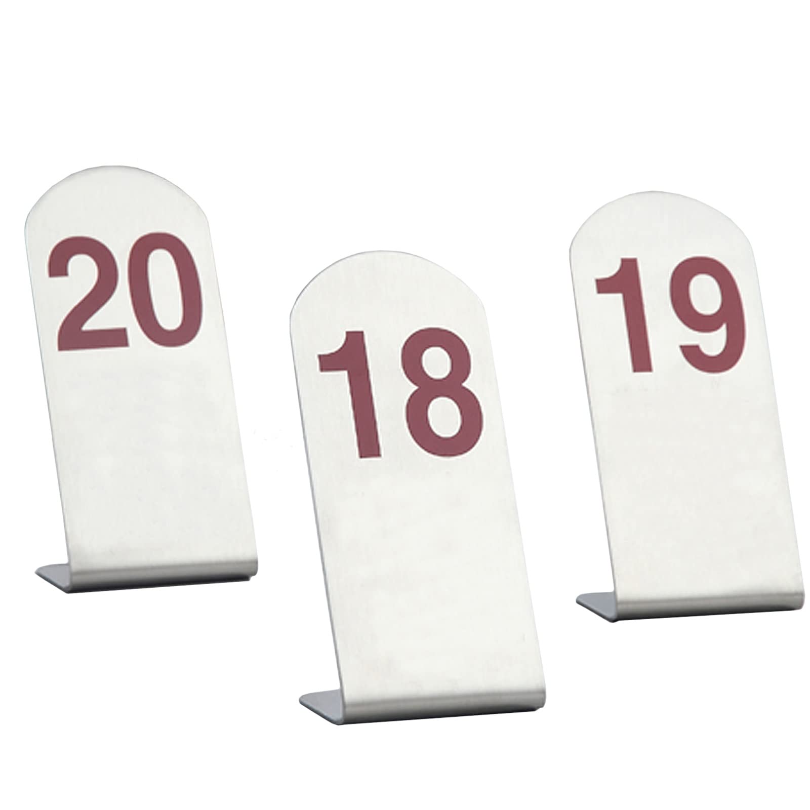 MYUYEE Stainless Steel Standing Restaurant Table Numbers, Stackable Number Cards 13X6X4Cm, Space Saving, Not Easily Deformed, Tabletop Number Sign For Parties, Weddings (Red-1)