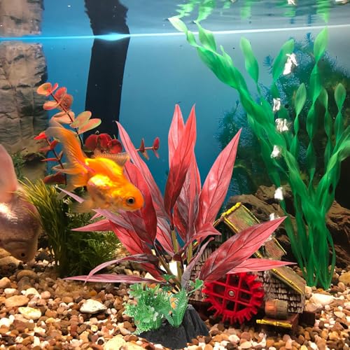 Image of Tall Aquarium Plants Aquarium Silk Plants, Fish Tank Decorations，Betta Fish Tank Accessories，Amphibian Habitat Hideout Goldfish Plant(Red)