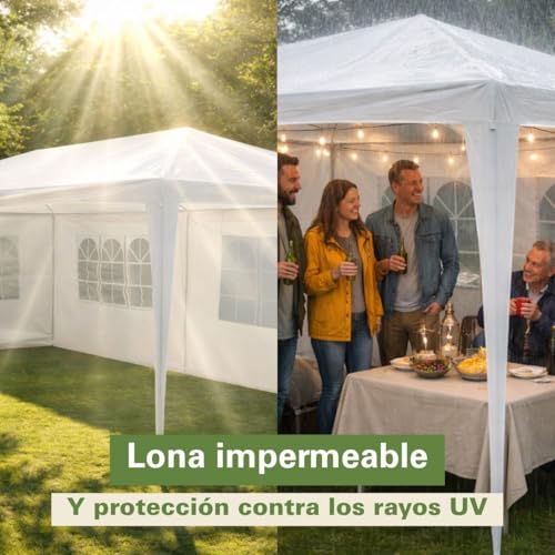 Pabellón de jardín Kinzo carpa blanca para bodas y comuniones con 6 paredes de 3x6m 7