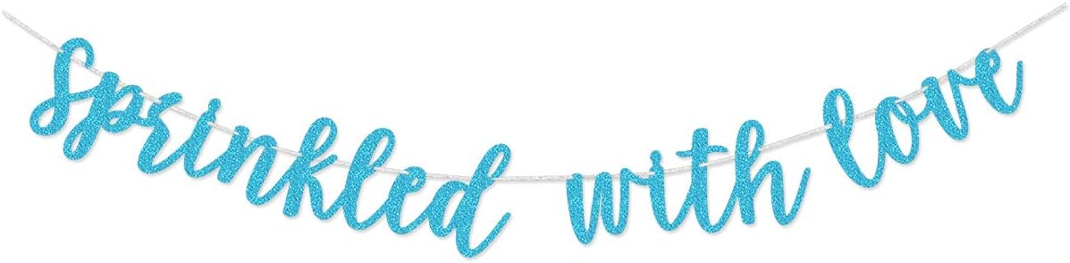 Glamoncha Blue Glitter Sprinkled With Love Banner Sign Garland Pre-strung for Baby Sprinkle,Baby Shower Decorations