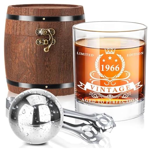 LIGHTEN LIFE Regali per il 60° compleanno per uomo, Set di bicchieri da whisky del 1965 in scatola a botte, Regali di 60 anni, Idee regalo per il 60° compleanno, Regali di compleanno del 1965 per papà