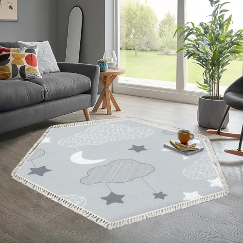 Alfombra elegante gris dibujada a mano de formato hexagonal para pasillo largo 4