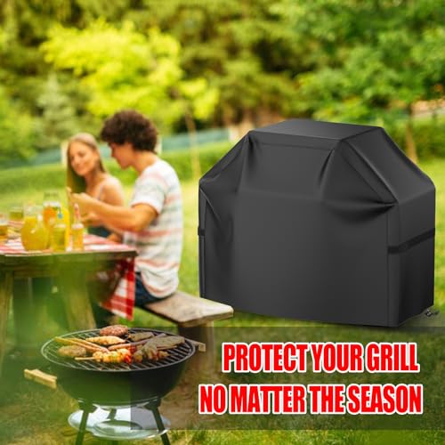 BBQ Grill Cover, Waterproof, Weather Resistant, Rip-Proof, Anti-UV, Fade Resistant, with Hook-and-Loop Straps, Gas Grill Cover for Most Grills, 65'', Black
