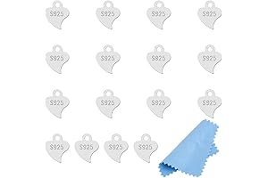 16Pcs 925 Sterling Silver Heart Charms, Small Heart Tags