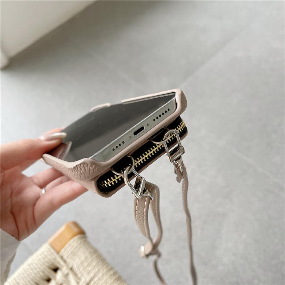 Funda para teléfono con correa para el hombro y billetera con cremallera para iPhone 15 15Pro Max 14 Plus 13 Pro 12 11 Funda trasera con bolsillo para tarjeta con cordón de cuero PU, C, para iPhone 1