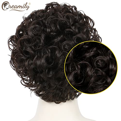 Image of Creamily Curly Synthetic Hair Wig for Men | Full Head Wig for Men with Buckle Net | Heat-Resistant Curly Hair Wig for Man for Daily Styling & Events (8Inch, Natural Brown)