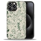 FKBRCL4U for iPhone 16 Pro Case, Hybrid 2-Layer Silicone Protective Matte Case for Girl Women Vintage Botanical Texture Leaves Flower Pattern for iPhone 16 Pro
