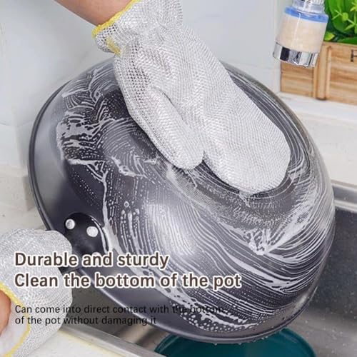 Image of Steel Scrubber Gloves with Cleaning Mesh Pad for Kitchen Utensils Cleaning | Reusable Heat Resistant Hand Gloves & Wire Dishwashing Cloth Combo Pack of 4