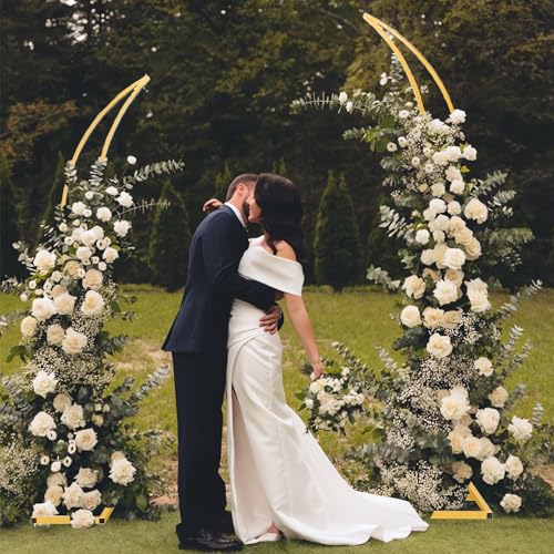 Image of Large Metal Balloon Arch Backdrop Stand, Set of 2 Moon Curved Wedding Arch Frame Flower Arch for Ceremony Birthday Anniversary Bridal Baby Shower Floral Decorations(6.2ft,6.9ft)