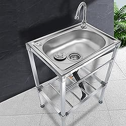 Fregadero Portatil Cocina Fregadero,Fregadero De Cocina Independiente,Fregaderos De Un Seno Acero Inoxidable Fregadero para Catering, Móvil Fregadero Individual,Para Bar Camping Jardin (38x33x83cm/15x13x33in)