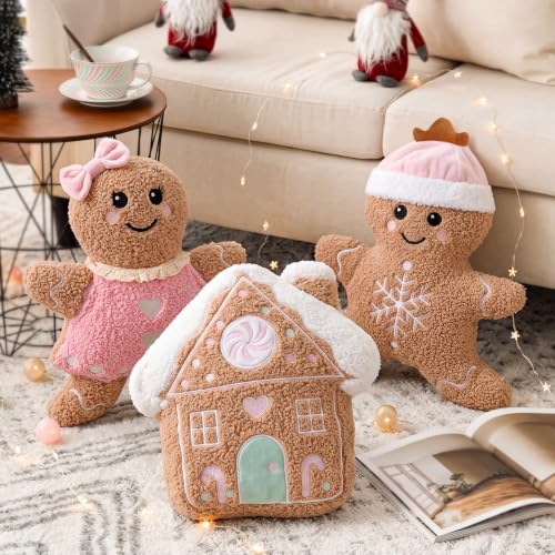 Image of Konohan 3 Pcs Christmas Gingerbread Man House Throw Pillows Xmas Pillows