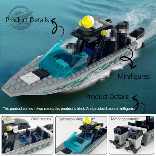 Image of Speed Boat Building Blocks Sets, City Police Fire & Rescue & Patrol & Floating Boat Toy, City Coast Guard Boat & Ships, Creative Building Bricks Compatible with Lego, Fun Gift for Kids (Model B)