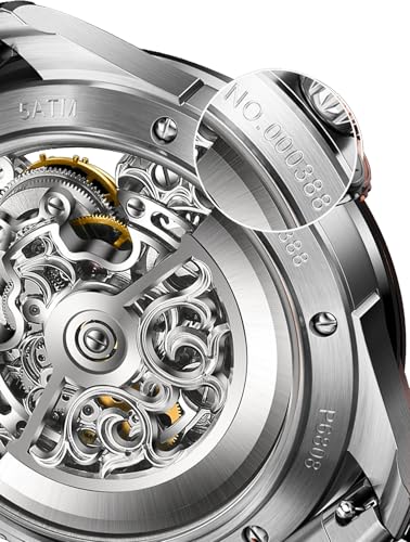 Image of OLEVS Watches for Men Skeleton Self Winding Automatic Mechanical Luxury Dress Sapphire Crystal Diamond Waterproof Luminous Stainless Steel Band Wirst Watch Gift for Men