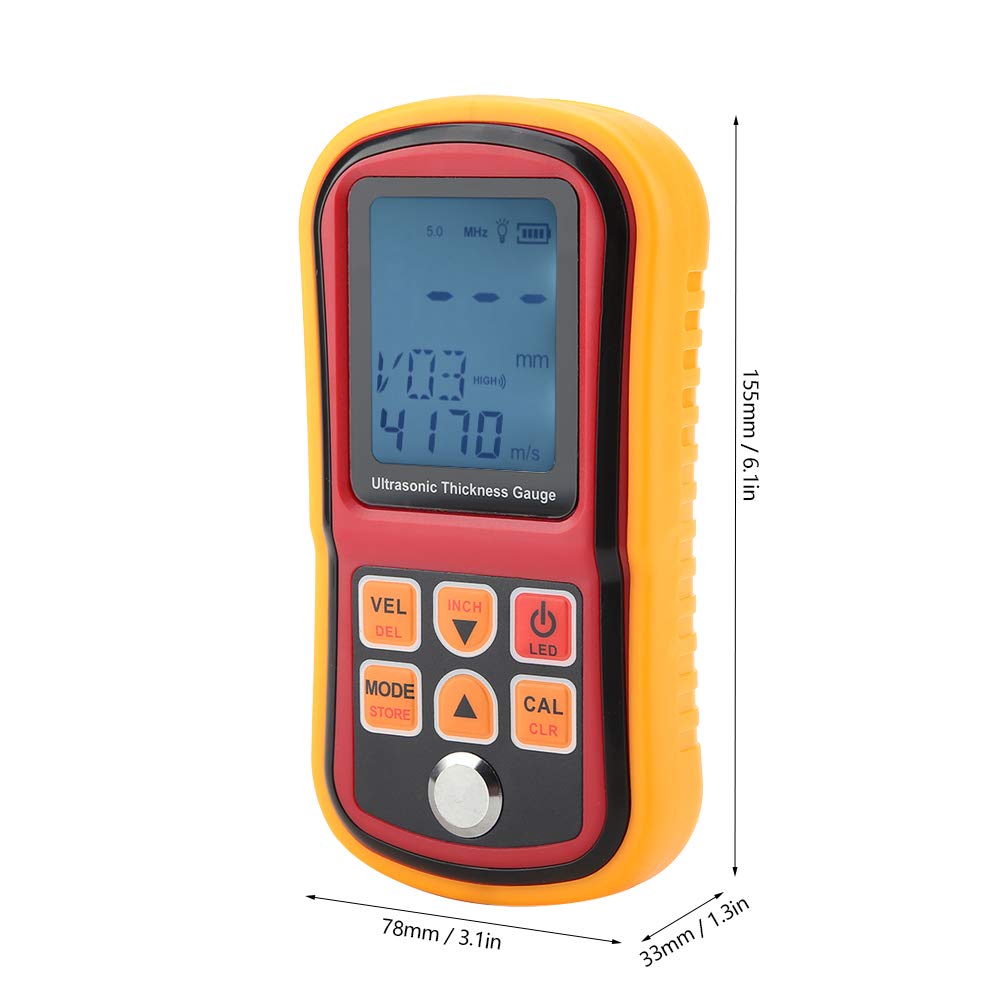 Fafeicy Medidor de Espesor Ultrasónico Probador de Espesor Digital con Calibración Automática Rango de Acero de 1,00 a 300,0 Mm 12 Ajustes Preestablecidos de Velocidad Recuperación de Datos para