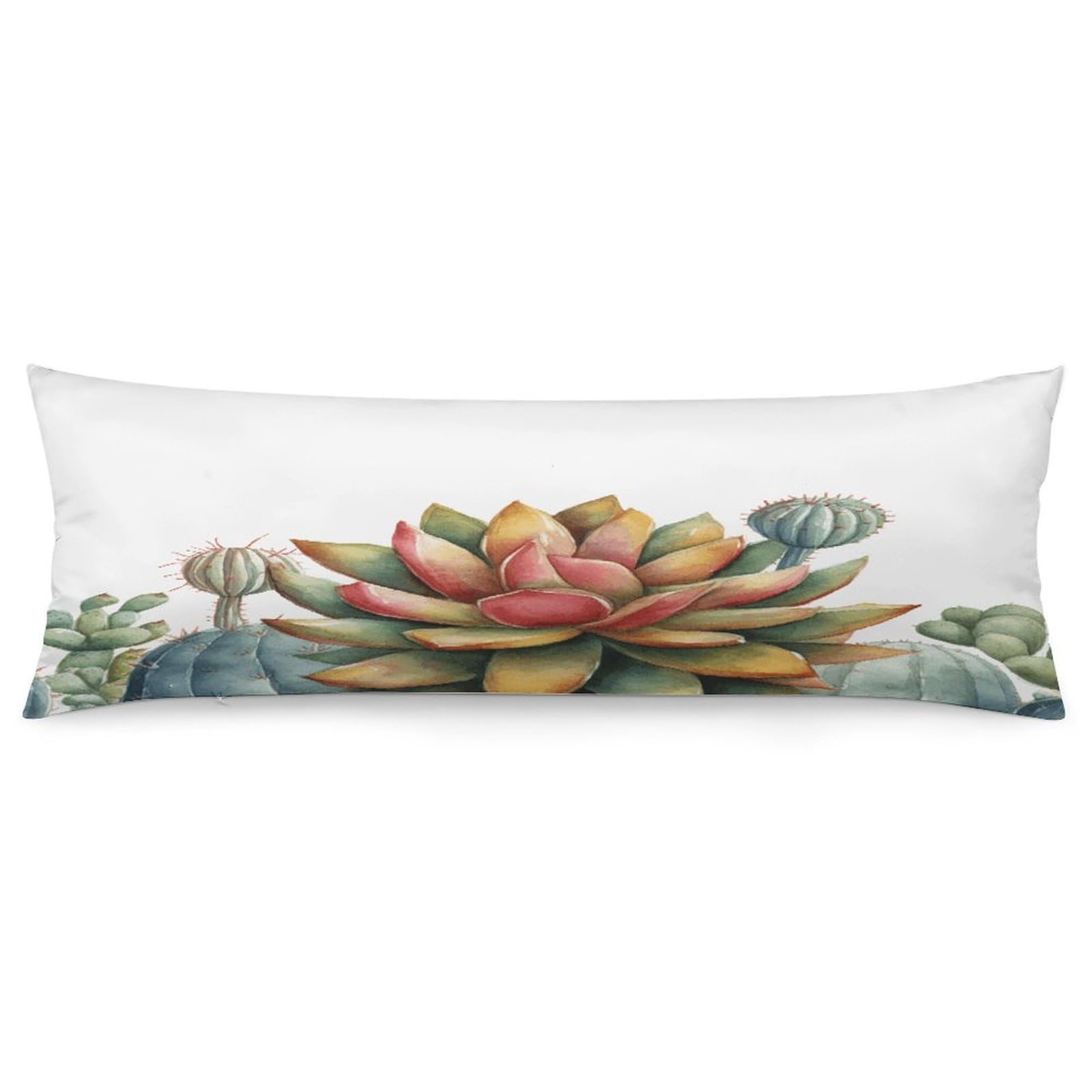 Watercolor Succulent Plant Body Pillow Cover Soft Full Long Pillow Cover Decorative Large Pillow Case Cozy Body Pillow Pillowcase Pillow Shams for Bed Sofa Couch Room Decor 18.9 X 53 Inch
