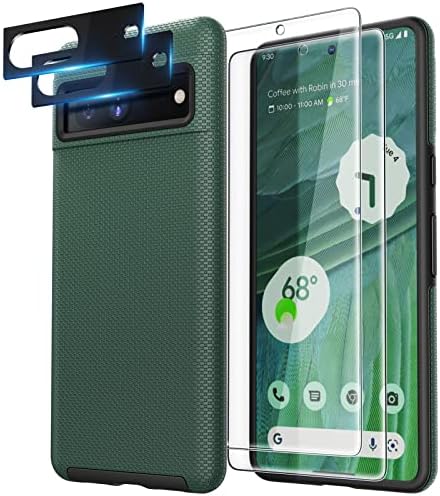 TOCOL 5 in 1 for Google Pixel 7 Case, with 2 Pack Screen Protector + 2 Pack Camera Lens Protector, Protective Phone Case, [Military Grade Drop Protection] [Dual Guard],Alpine Green