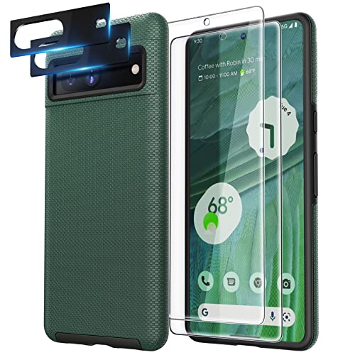 Tocol 5 In 1 For Google Pixel 7 Case, With 2 Pack Screen Protector + 2 Pack Camera Lens Protector, Protective Phone Case, [Military Grade Drop Protection] [Dual Guard],Alpine Green #TOP28