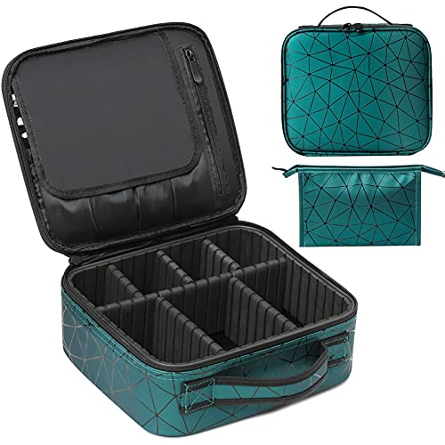 Makeup Case, Travel Makeup Organizers and Storage Makeup Bag for Women Portable Storage Bag for Cosmetics Makeup Brushes Toiletry Jewelry Digital Accessories with Adjustable Dividers(1 Large Makeup Case+ 1 Medium Makeup Bag )