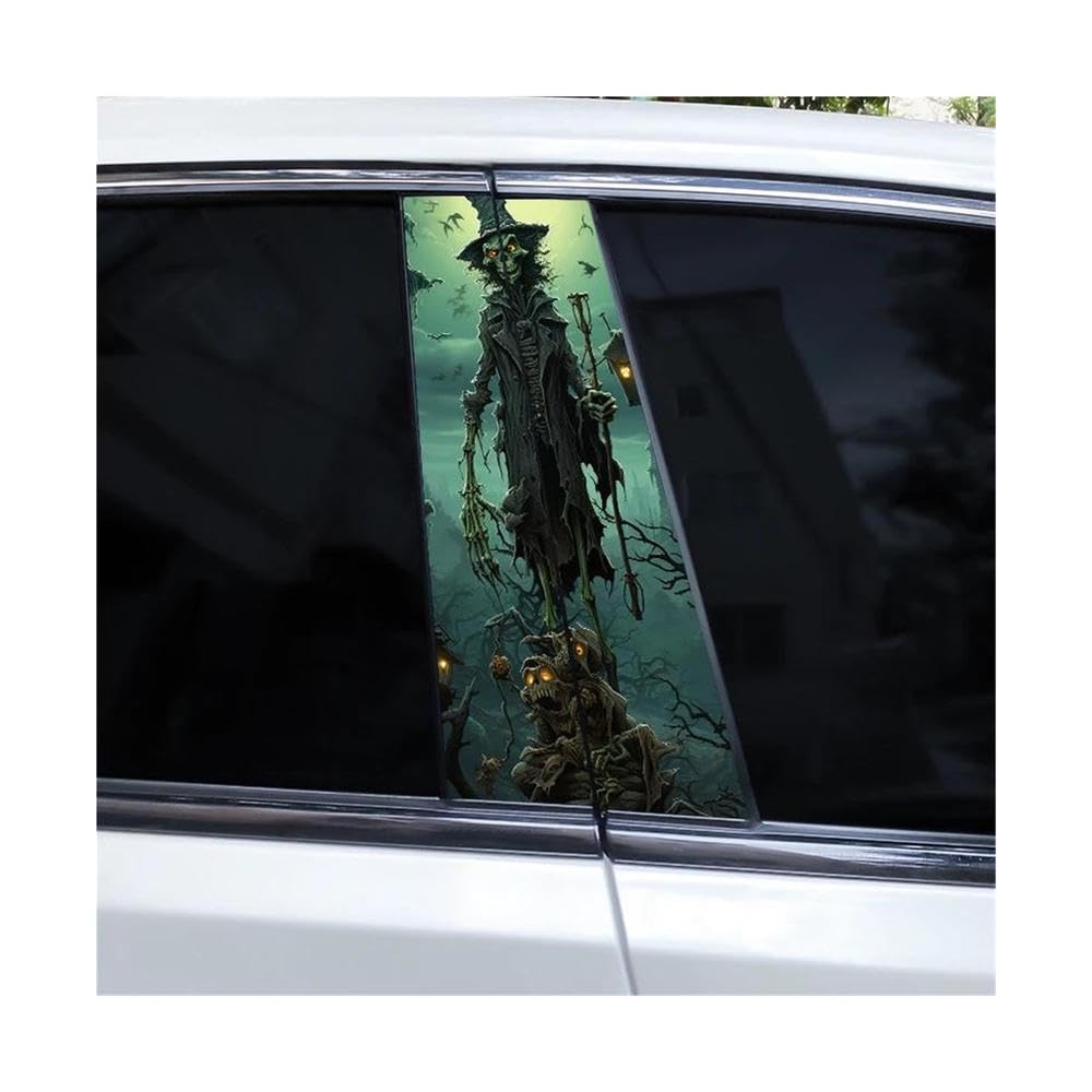 Decorative Items 2pcs Halloween Car B-Pillar Stickers Horror Skull Stickers Car Window Pillar Stickers(G)