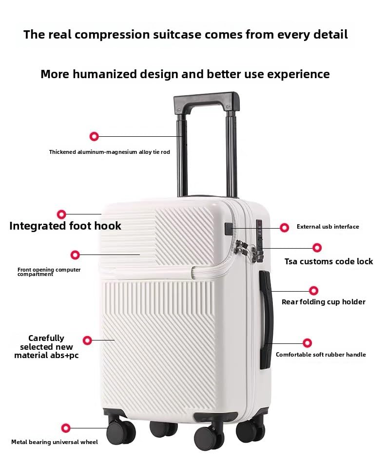 Hardside Carry On Luggage Airline Approved with Cup Holder,Lightweight PC Hard Shell Suitcases with Front Pocket, Spinner Wheels, TSA Lock (Silver, 26inch)3