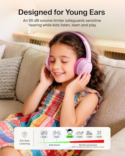 Image of Belkin SoundForm Mini 2 Wireless Kids Bluetooth Headphones - On-Ear Earphones w / 55H Battery Life, 85dB Safe Volume Limit, Built-in Microphone - Toddler Headphones for iPad, Tablet, School, Travel