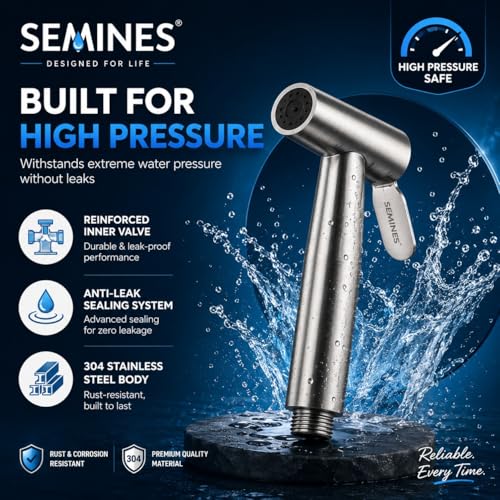 Image of Health Faucet Stainless Steel Jet Spray Gun for Toilet | Silver & Copper Ion Shield Kills 99% Germs | Leak-Proof Bathroom with 1.5 mtr Hose 2 Year Warranty (Jet Spay with Pipe)