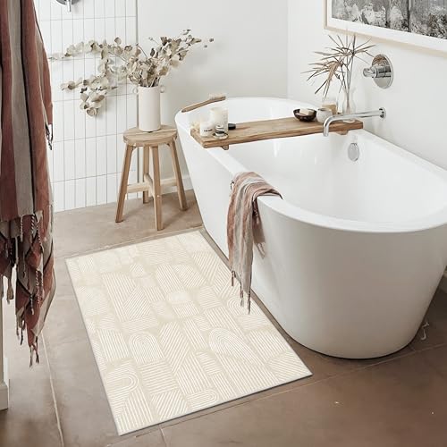 Alfombra lavable MUJOO 2x3 beige y blanca miniatura 5