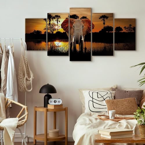 Impression sur toile éléphant 200x100 cm - Tableau décoration appartement nature Afrique 5 pièces