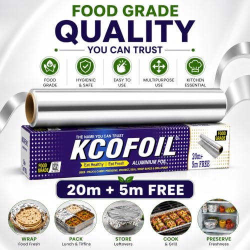 Image of Aluminium Silver Kitchen Foil Roll Paper Aluminium Foil (25 m, Pack of 1)