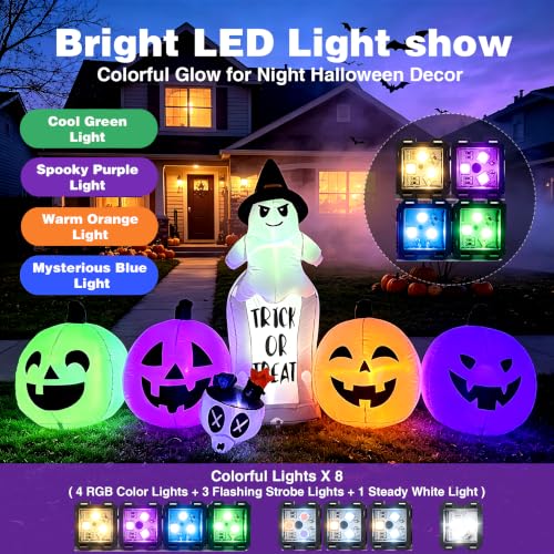 Image of 8FT Halloween Inflatable Ghost Tombstone & Jack-o'-Lantern Yard Decor