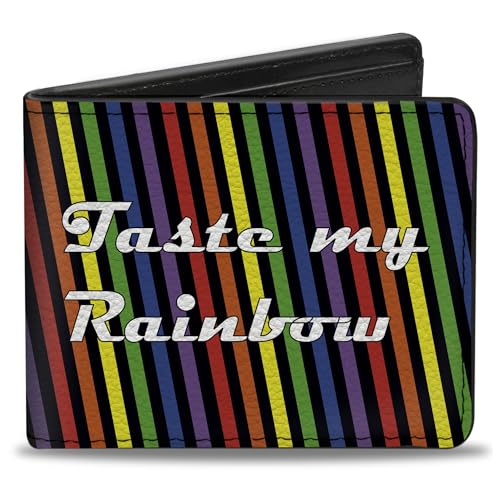 Buckle-Down Men's PU Bifold Wallet-Taste My Rainbow Black/Multi Color, Multicolor, 4.0