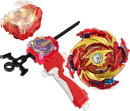 Bey Battle Burst Blades Evolution Turbo Booster Super King Booster B-174-01 Hyperion Burn Red Sparking Launcher Left and Right Grip Starter Set Gaming Tops God Bay Master Spinning Toy Gift for Boys