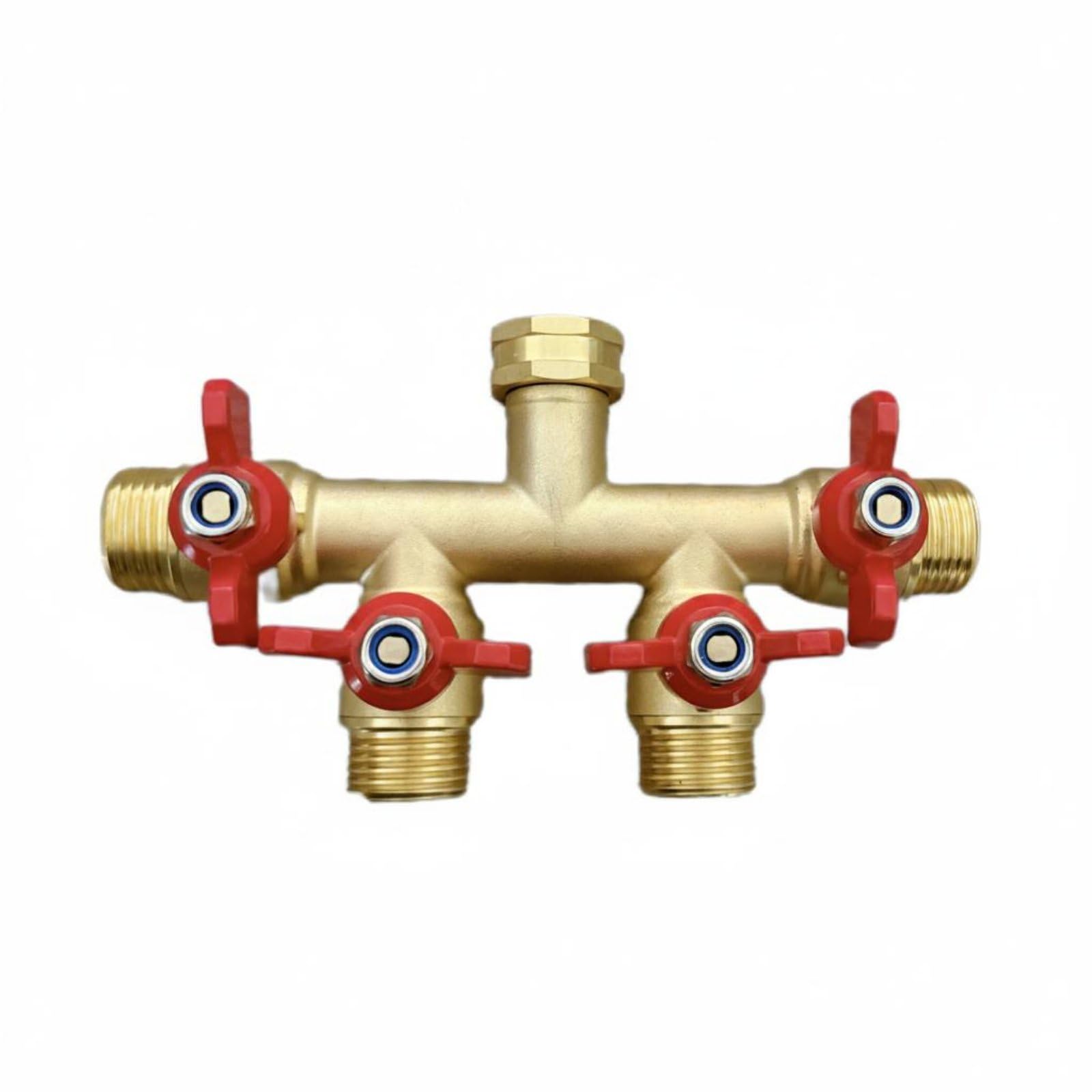 Qianly Sdoppiatore Rubinetto 4 Uscite Alta Portata Deviatore Acqua 4 Vie in Ottone Alto Flusso Valvola Distribuzione Acqua Giardino per Orto