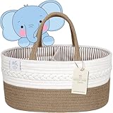 KiddyCare - Vielseitiger Wickelkorb und Windel-Organizer aus 100% Baumwolle und Gewebtem Seil, 3 Herausnehmbare Fächer, Ideal für Unterwegs, Babyshower Geschenk [Natural, Normale Größe]
