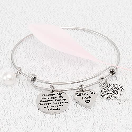 Kivosliviz Sister in Law Bracelet Jewelry Through Marriage We Became Family Bangle Bracelet for Sister of the Groom 6