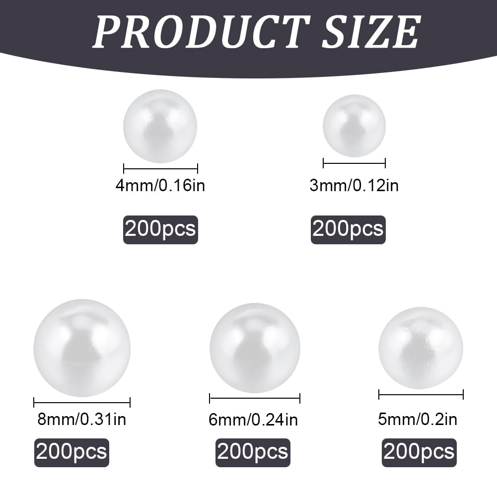 SUNNYCLUE 1000 pz 5 misure Perle Finte Perline Senza Foro Perle ABS Imitazione Acrilico Artificiale Plastica Rotonda Vaso riempire Perline per Tavolo Sparso Matrimonio Compleanno Festa Decorazione Del
