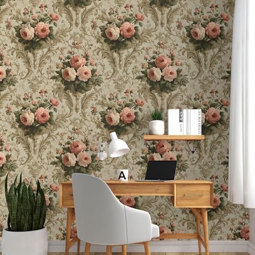 Image of PAPER PLANE DESIGN Vintage Floral Vinyl Self Adhesive Wallpaper Peel & Stick, Waterproof, Stain-Proof | 16 in X 90 in, Decor for Bedroom, Hallway, Living Room (C)