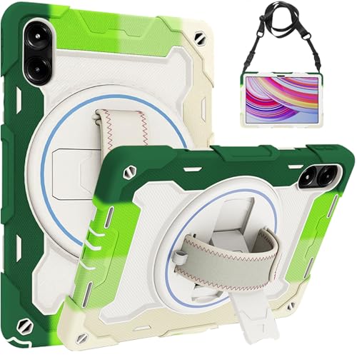 Image of Robustrion Cover for Redmi Pad Pro 12.1 inch, Armor Shockproof Cover Case with [Shoulder Strap] and [360 Degree Rotating Hand Strap and Stand] for Redmi Pad Pro 5G 12.1 inch - Rainbow Green