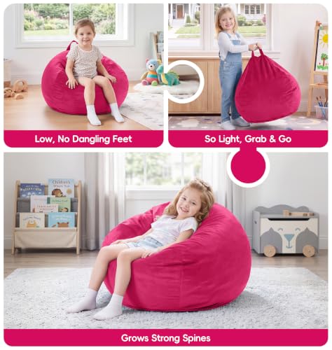 Image of Hobestluk Small Bean Bag Chairs 2FT BeanBag Chair Comfy Cute Velvet Fabric | Memory Foam,Washable Cover,Storage Pocket,Cozy Unicorn Bean Bag for Bedroom Reading Nook Decorative Style Cozy Seat| Pink 2FT