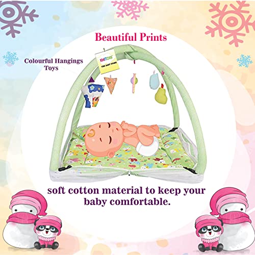 Image of Kwitchy Baby Bed New Born Baby Bedding Set | Mosquito Net | Play Gym | Baby Shower | Gift Pack | Essential Combo (0-6 Months) Green