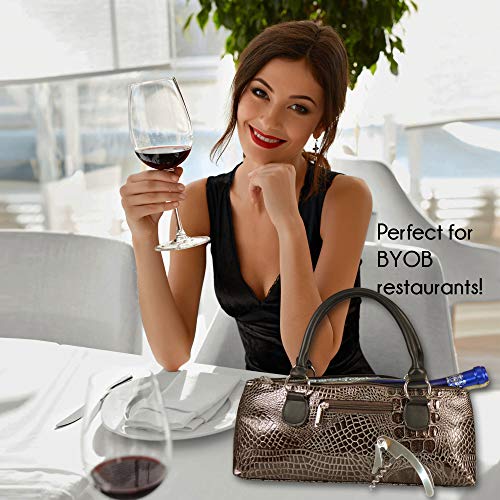Primeware Wine Clutch Bag (Thermal Insulated) Trendy Women’s Carry Tote | Holds Red & White 750mL Bottles | Trendy Fashion | Incl. Portable Waiter-Style Corkscrew - Thumbnail 4