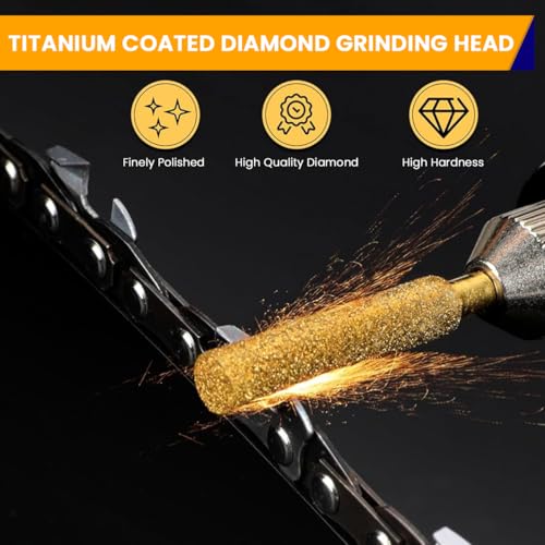 Image of Serplex 12Pcs Chainsaw Sharpener Bits Titanium Plated High Hardness Sharpening Attachments for Chainsaw Chain 4 /4.8 /5.5mm Dia Coarse Emery Sharpening Bits for Electric Power Tools Rotary Tools