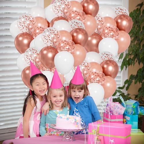 Image of 100pcs Rose Gold confetti Balloons, 12 inch White and Rose Gold Confetti Party Balloons for Wedding, Bridal Baby Shower, Princess Birthday, 2025 Graduation Party Decorations
